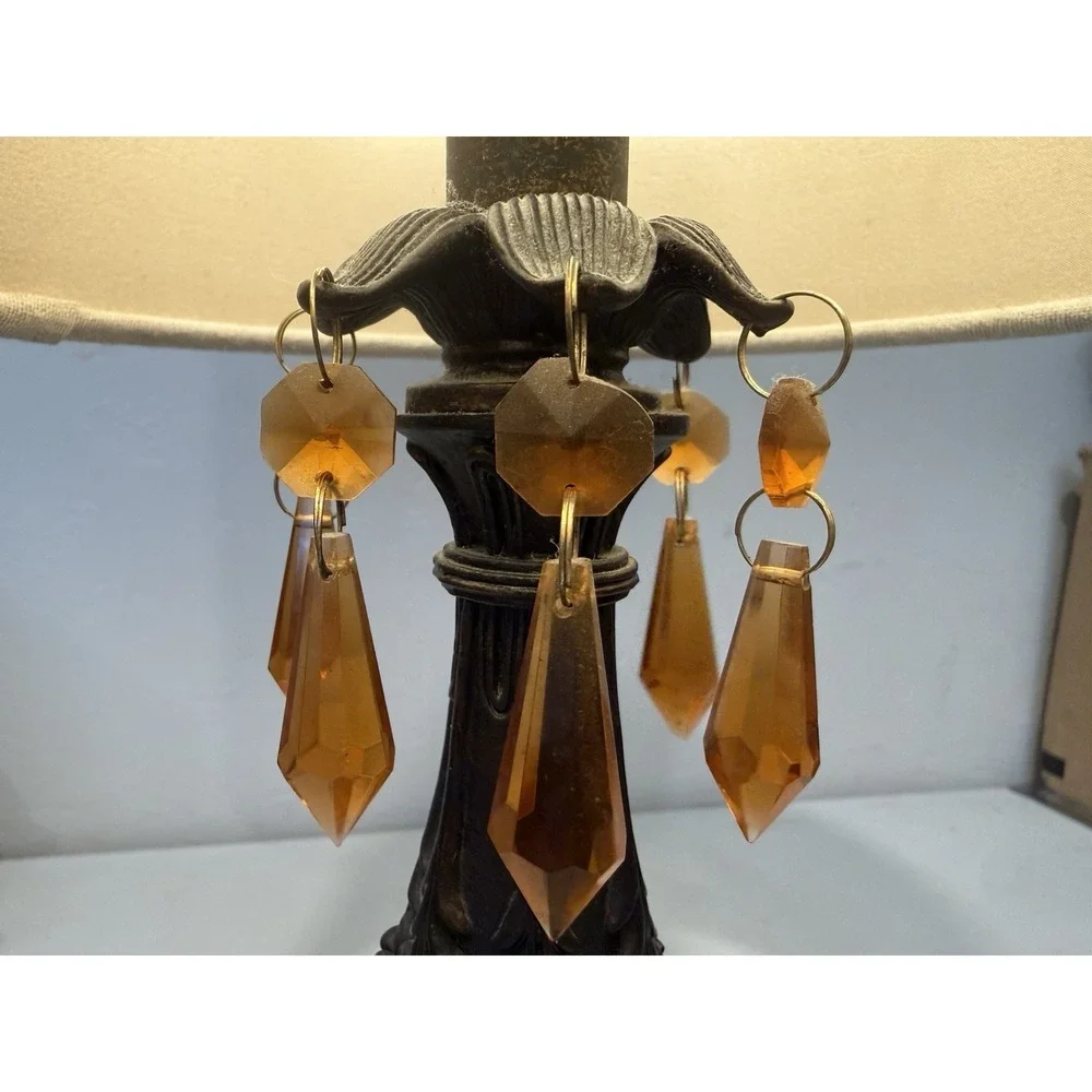 Vintage‎ Brown Resin Table Lamp Amber Plastic Fringe Dangles 19